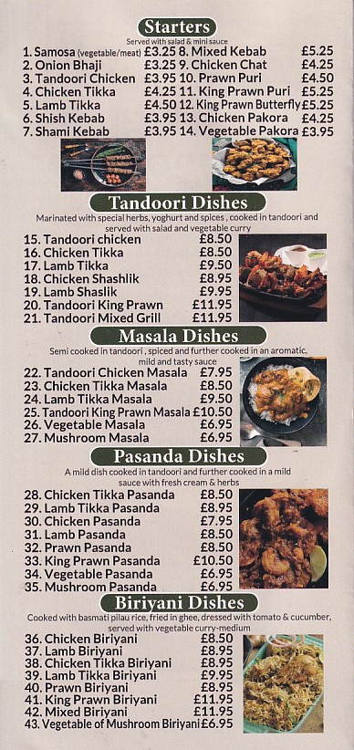 Menu of Neel Akash Tandoori Rhyl