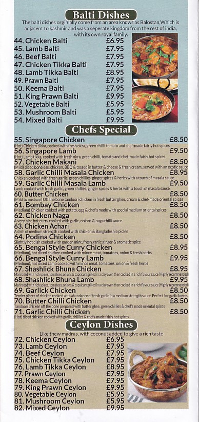 Menu of Neel Akash Tandoori Rhyl