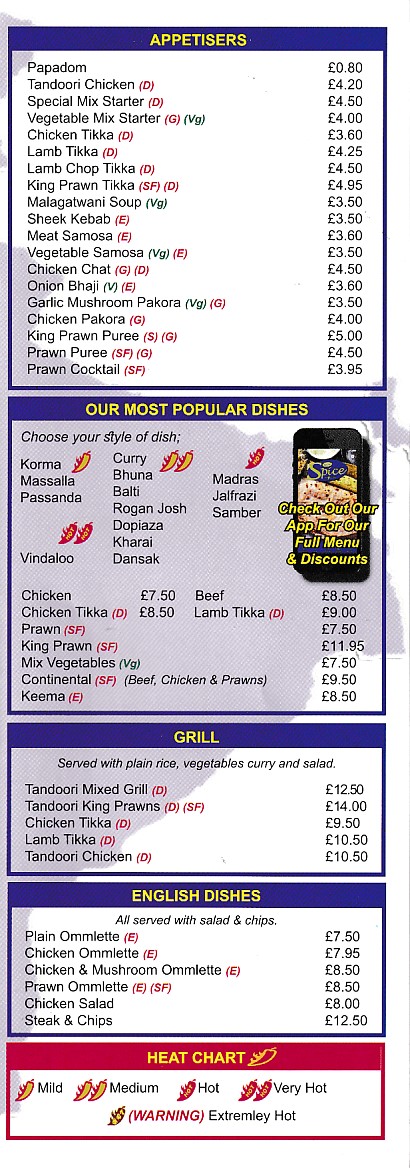 Menu of New Spice Of India Rhyl