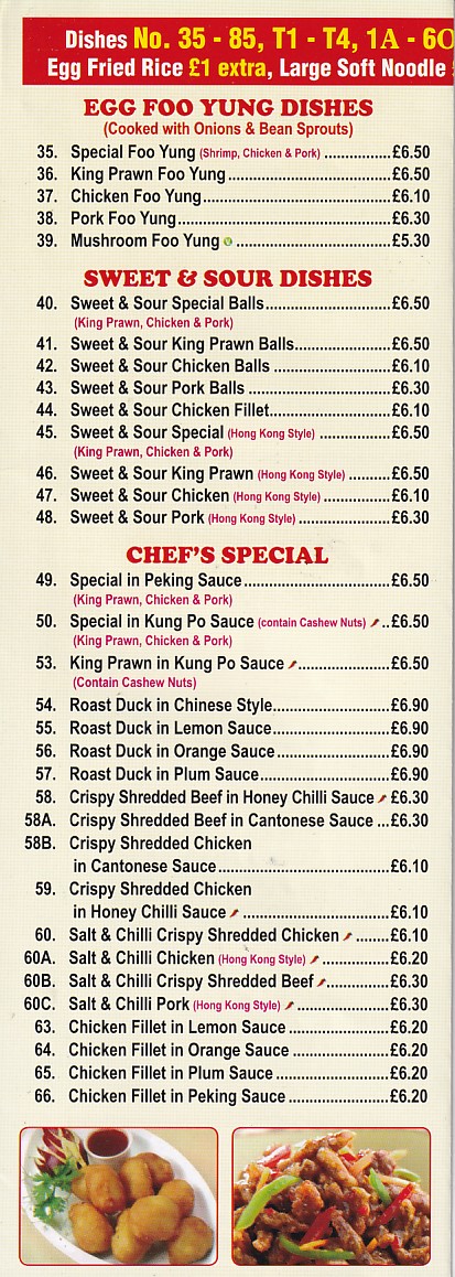 Menu of Ocean City, Chinese Rhyl