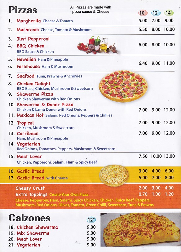 Menu of AJ Fish, Kebabs & Pizzas Rhyl