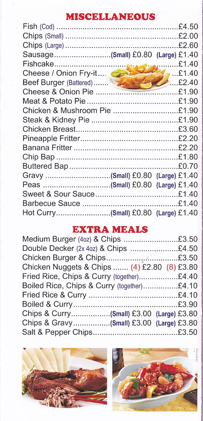 Menu of Great Wall Abergele