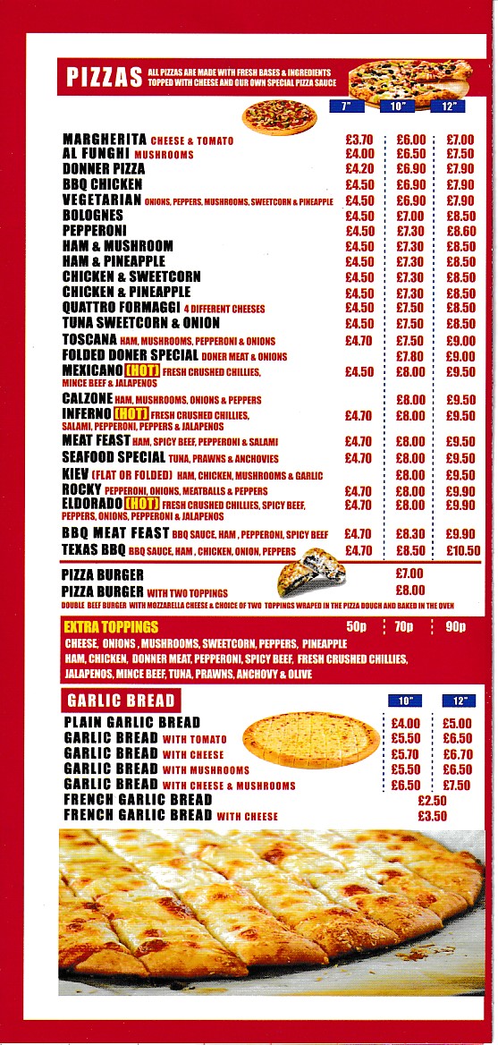 Menu of Harrys Pizza Kebab Abergele