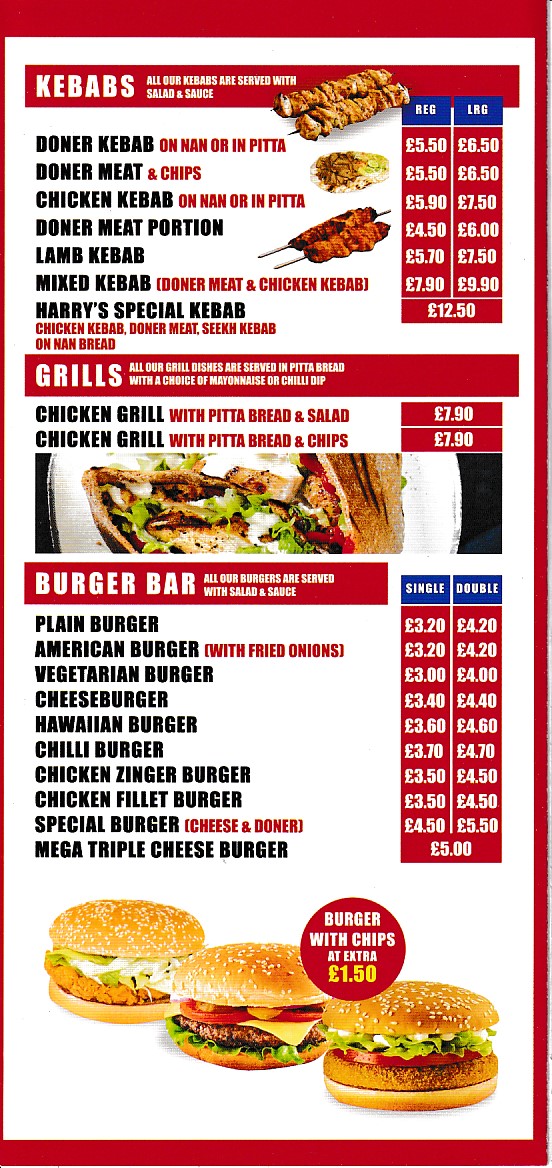 Menu of Harrys Pizza Kebab Abergele