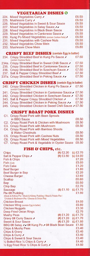 Pensarn Fish and Chips Menu