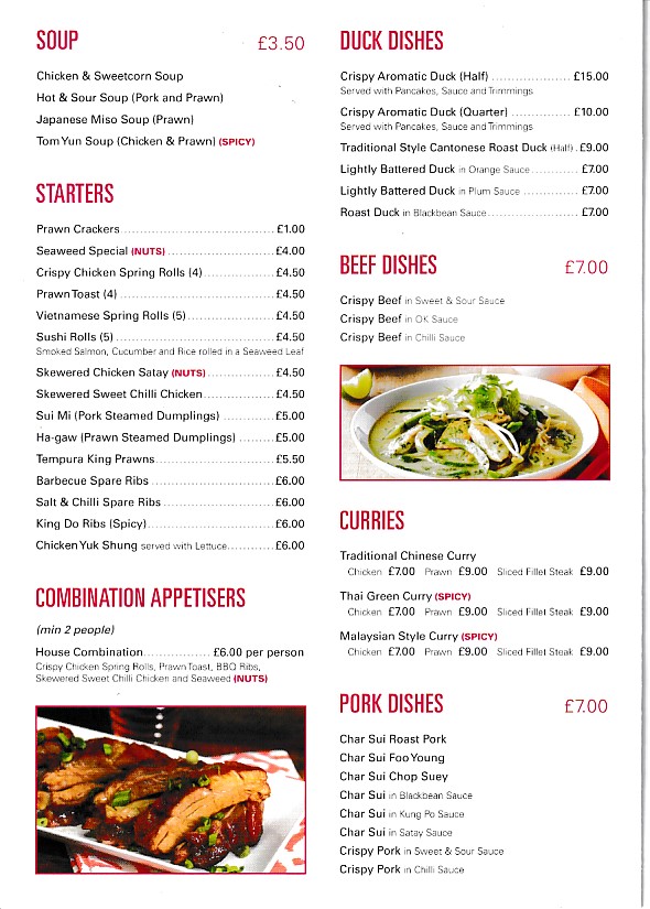 Menu of Sakura Cantonese Cuisine  Abergele