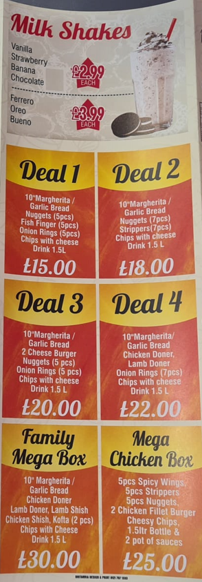 Menu of Colwyn Bay kebab  takeaway in Colwyn Bay