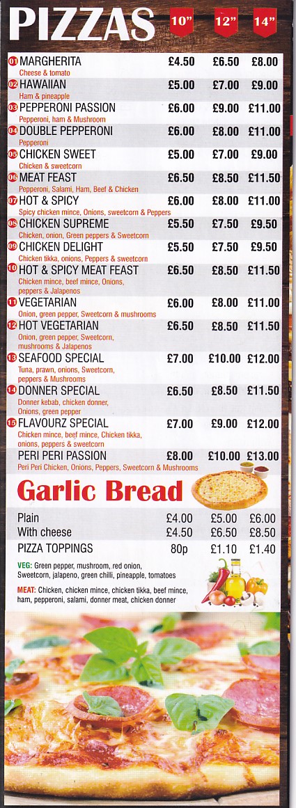 Menu of Flavourz takeaway in Colwyn Bay