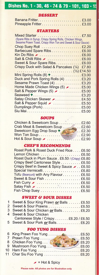 Menu of James' Fish Bar Colwyn Bay