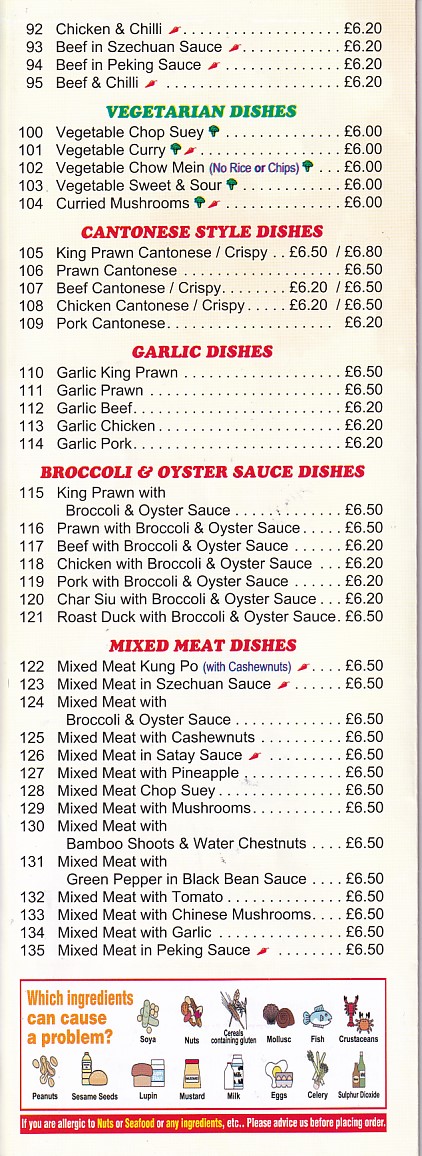 Menu of James' Fish Bar Colwyn Bay