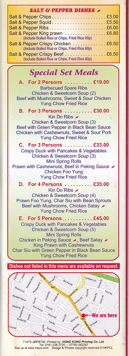 Menu of James' Fish Bar Colwyn Bay