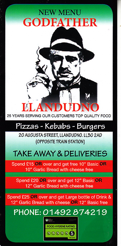 Godfather pizza Kebab menu in Llandudno LL30