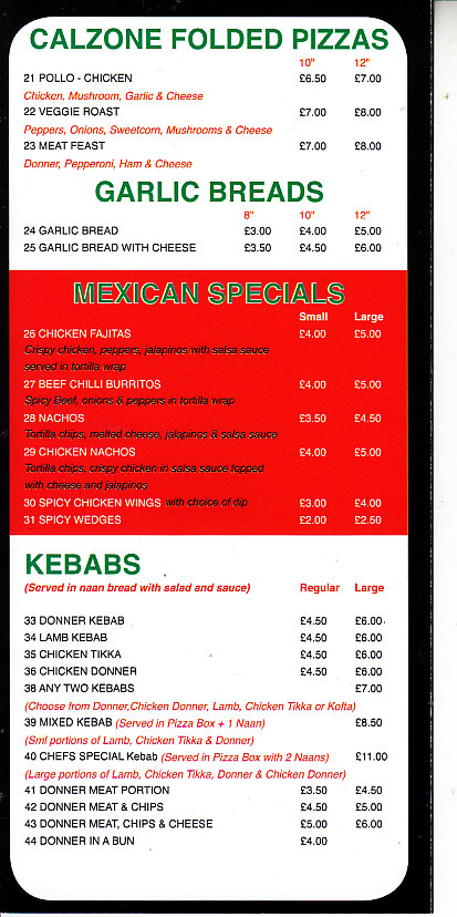 Godfather pizza Kebab menu in Llandudno LL30