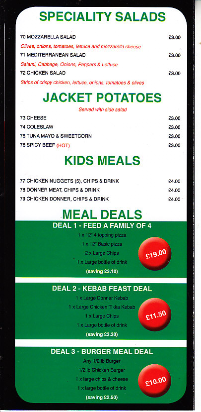 Godfather pizza Kebab menu in Llandudno LL30