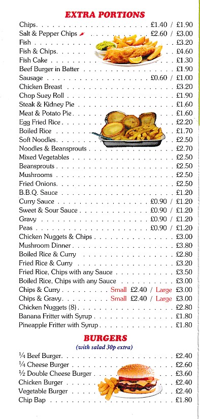 Menu of Golden Fry Chinese Rhyl