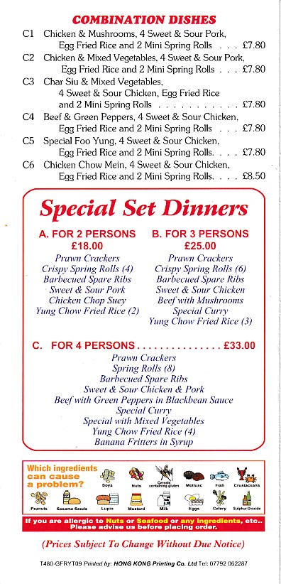 Menu of Golden Fry Chinese Rhyl