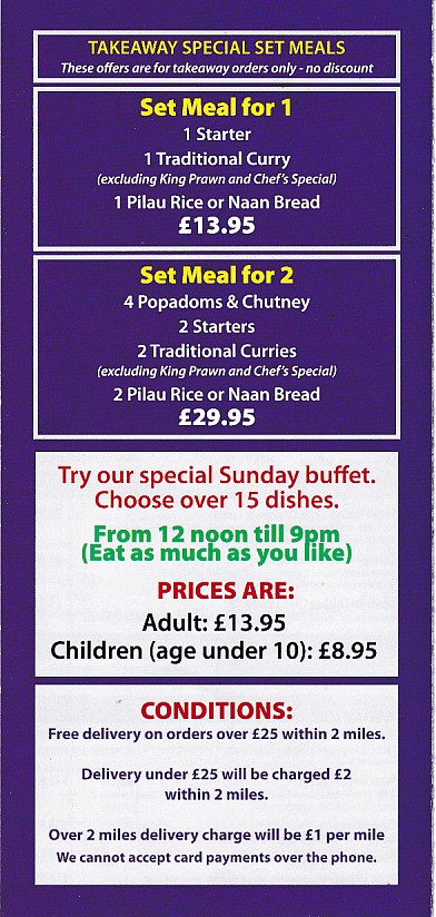 Menu of Rhyl Spice Indan