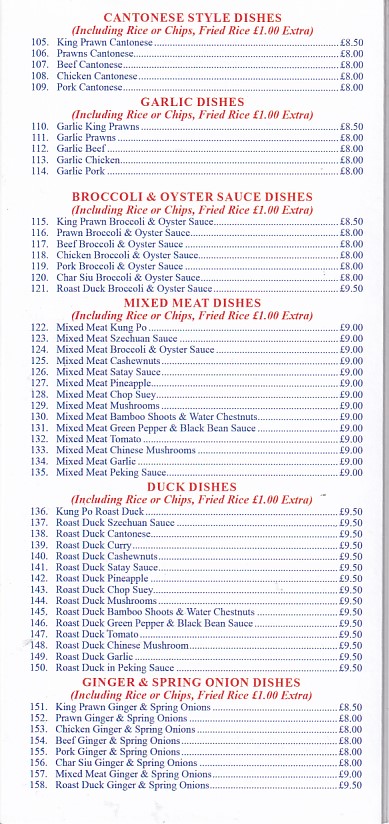 Menu of James Fish Bar Prestatyn