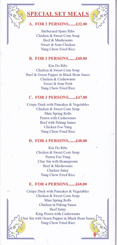 Menu of James Fish Bar Prestatyn