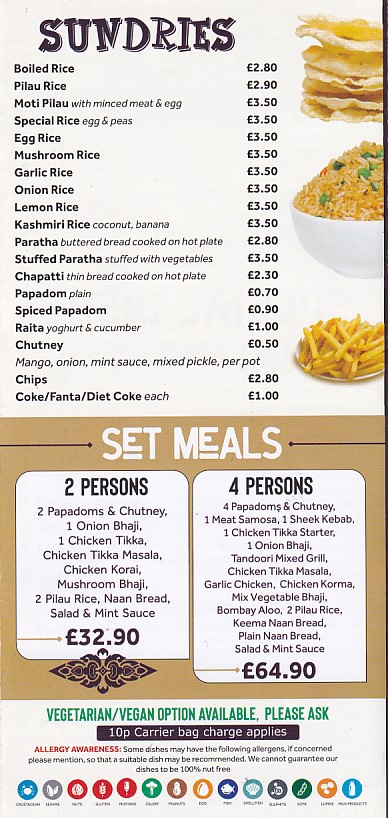 Menu of Masala Indian Takeaway in Colwyn Bay